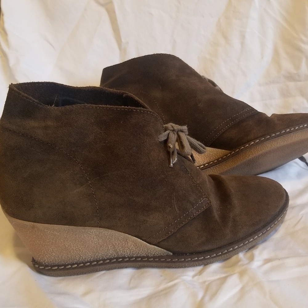 J crew leather suede wedge shoes with laces